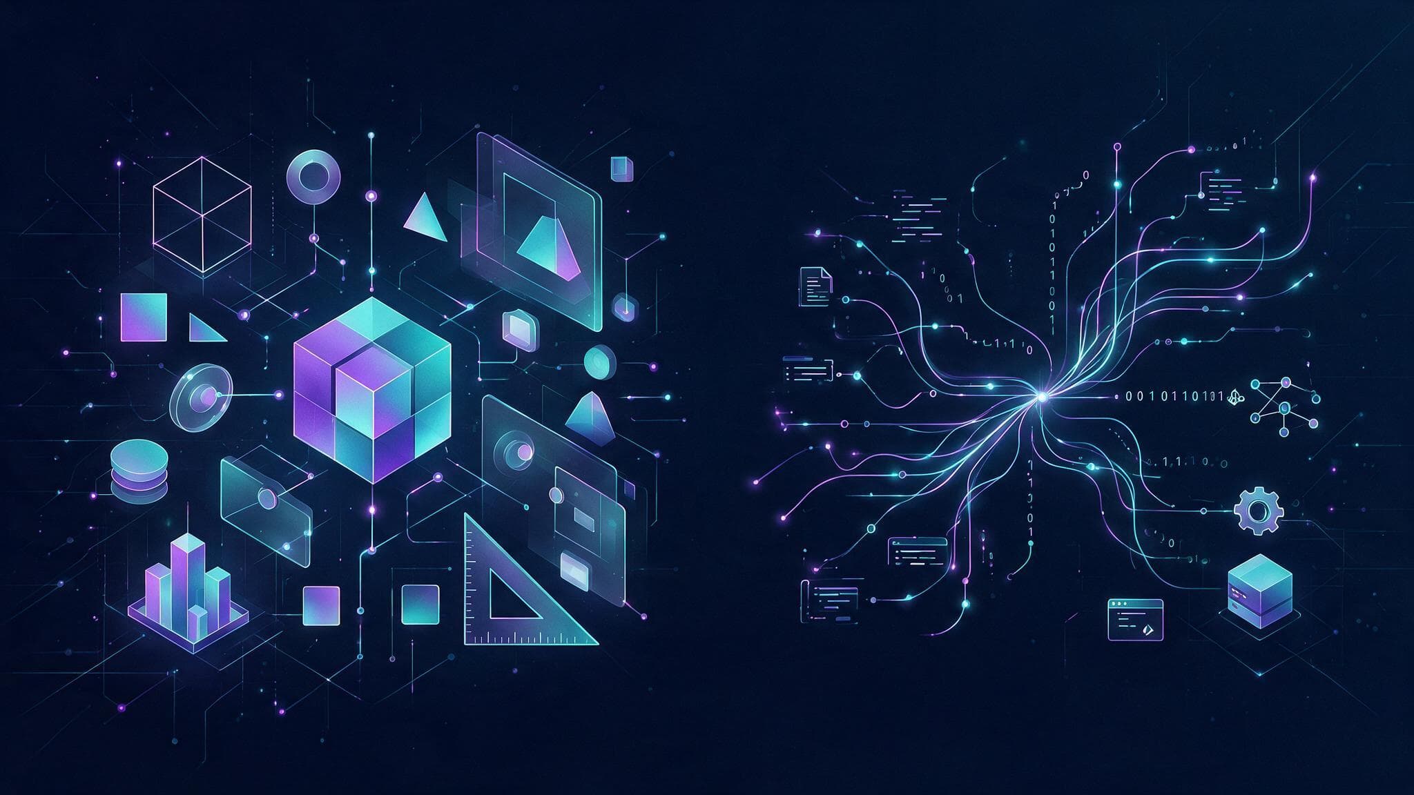 Abstract illustration of two contrasting digital toolkits side by side